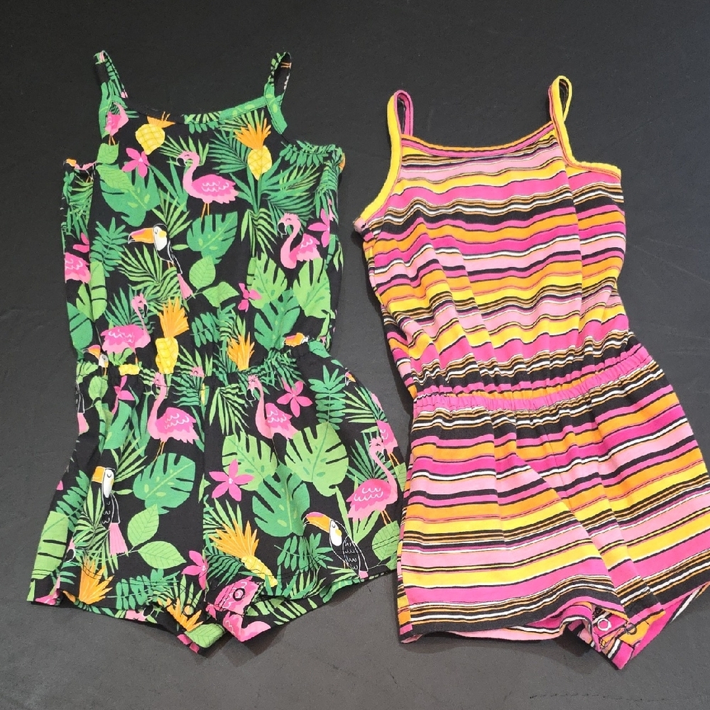 The Children's Place Flamingo and Striped Romper Set